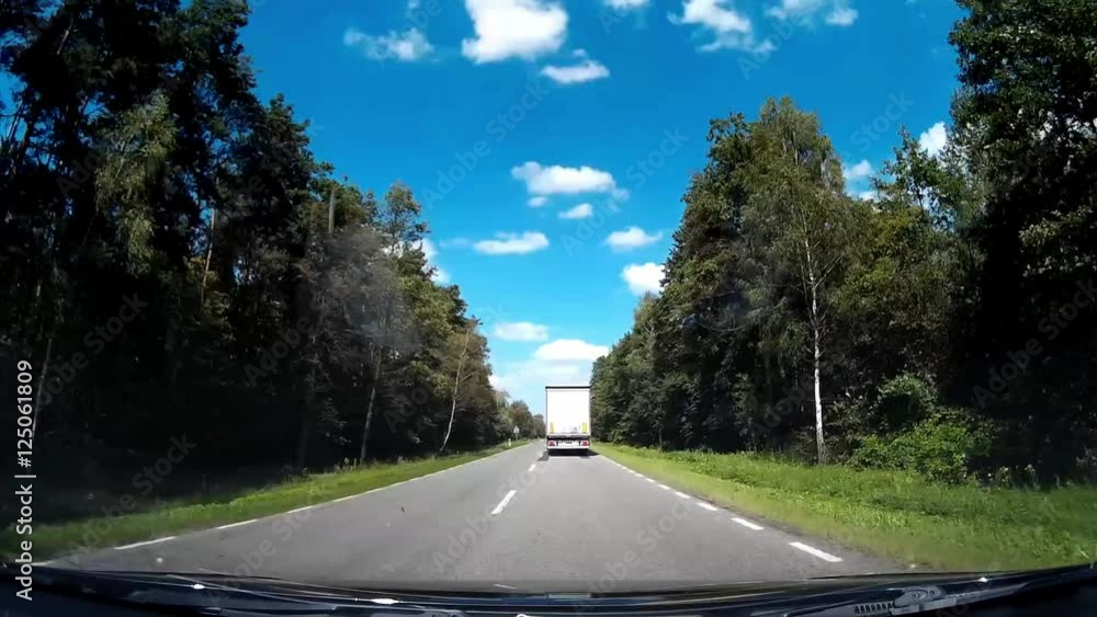 Dash Cam Behind Truck On Local Road Driving POV, Poland Europe Dash Cam Behind Truck On Local Road Driving POV, Poland Europe