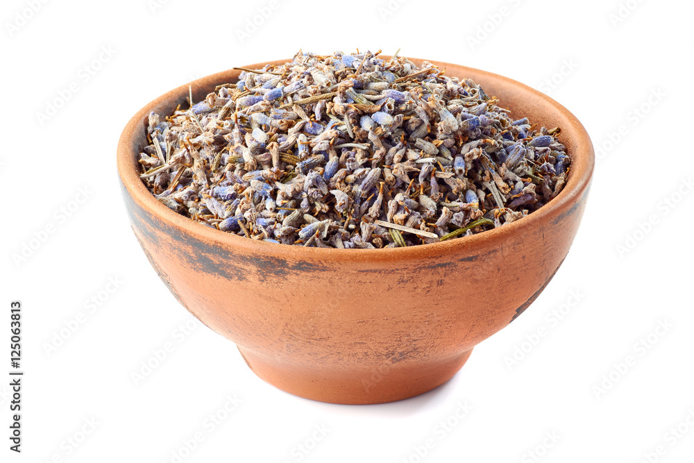 Ceramic bowl of lavander on white Ceramic bowl of lavander on white