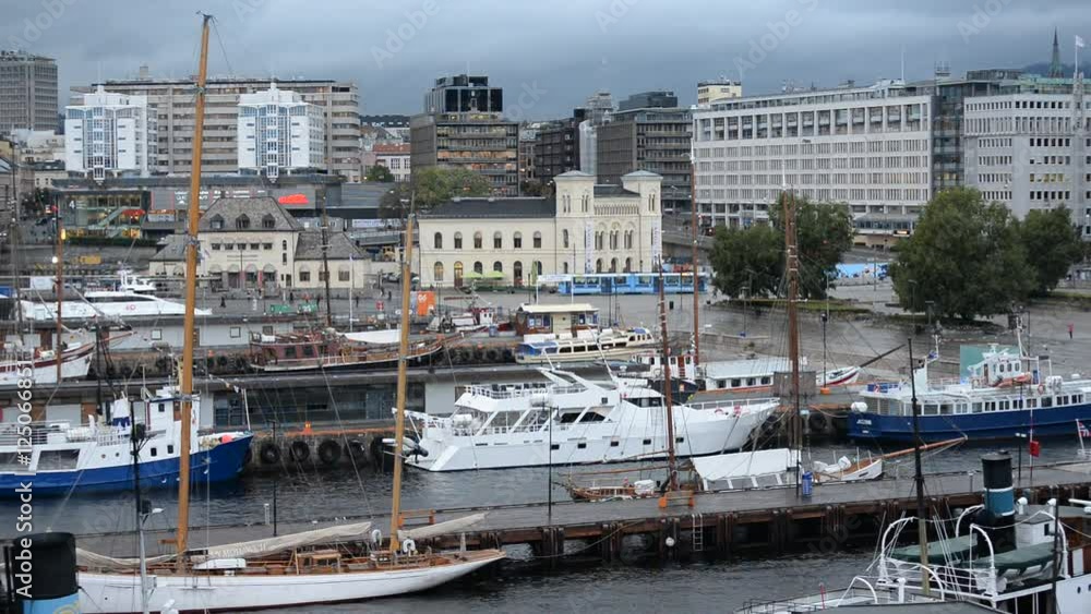 Time Lapse Zoom Out of People & Boats in Oslo Harbor - Oslo Norway Europe Time Lapse Zoom Out of People & Boats in Oslo Harbor - Oslo Norway Europe