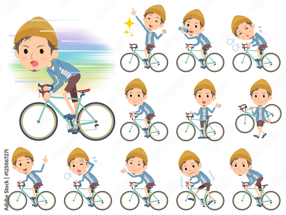 Jacket Short pants knit hat man on rode bicycle Jacket Short pants knit hat man on rode bicycle