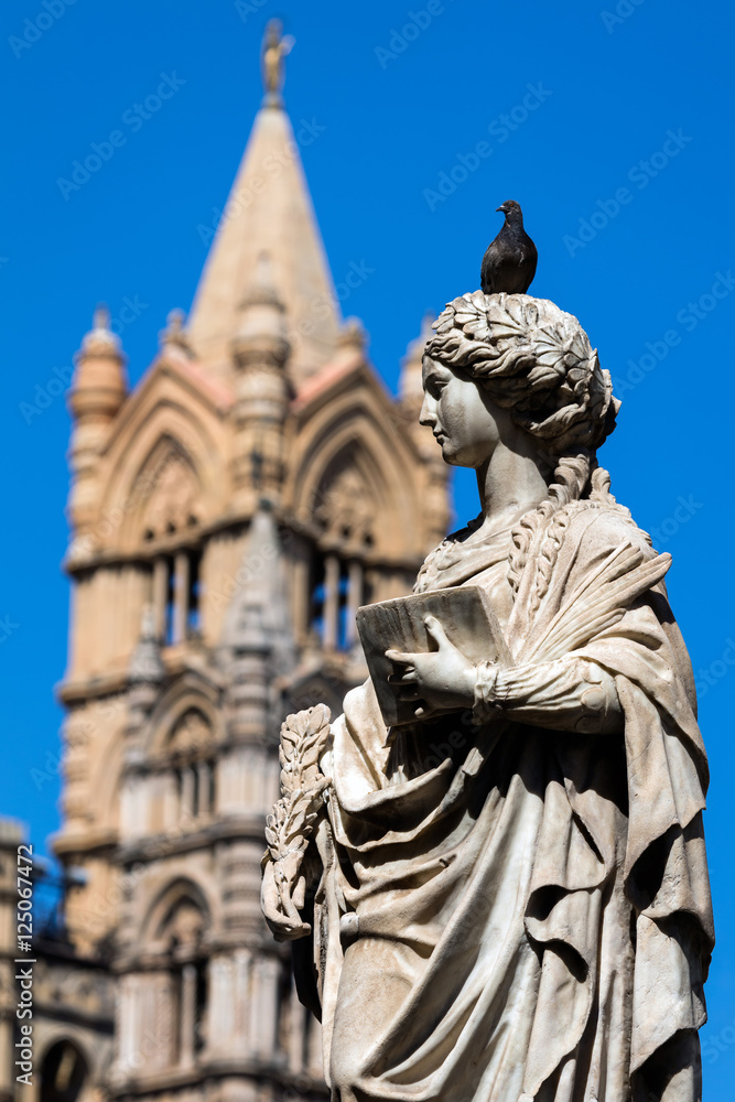 Statue of the Saint Olivia of Palermo in front of Palermo Cathedral, 