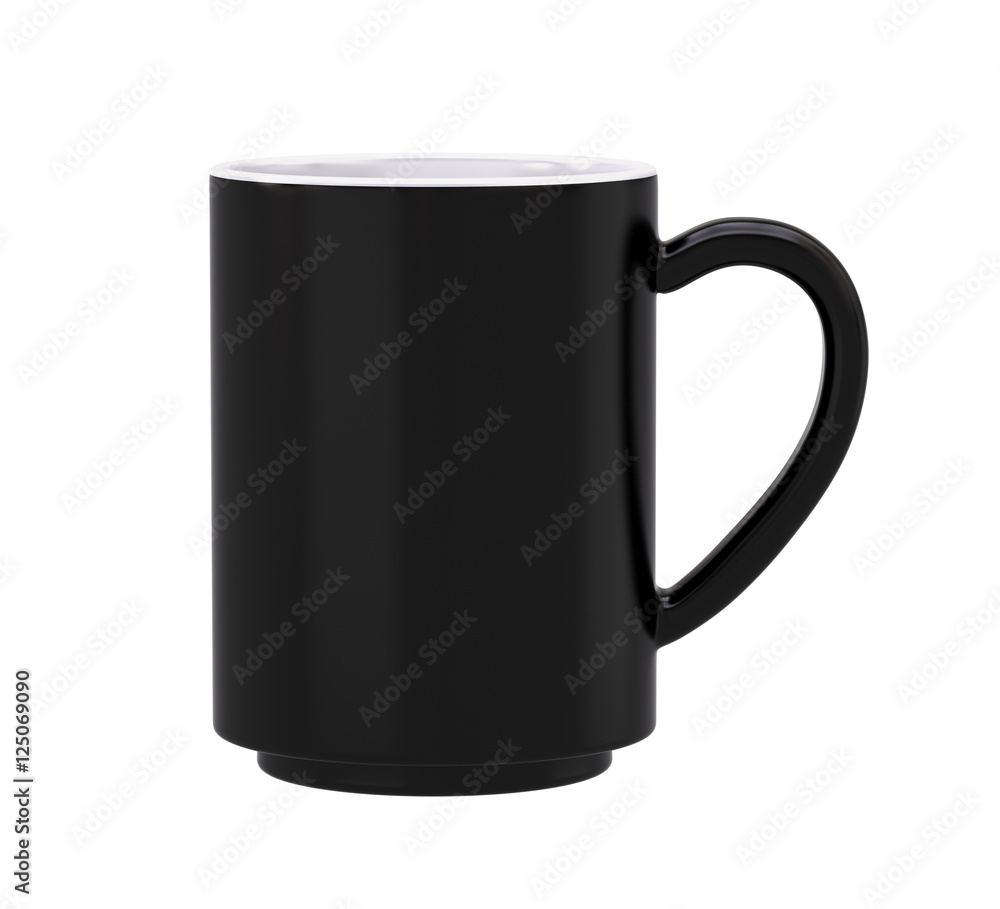 3D Rendering Black ceramic mug on white background 3D Rendering Black ceramic mug on white background