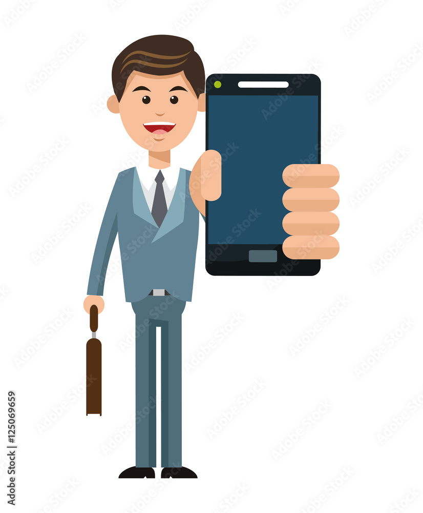 Man cartoon with smartphone icon. Mobile people theme. Colorful design. Vector illustration
