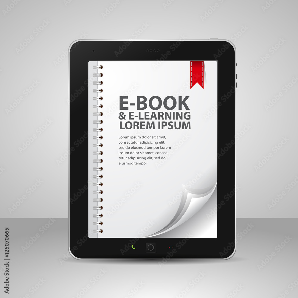 E-books and Tablet Computer with Pages and Books E-books and Tablet Computer with Pages and Books