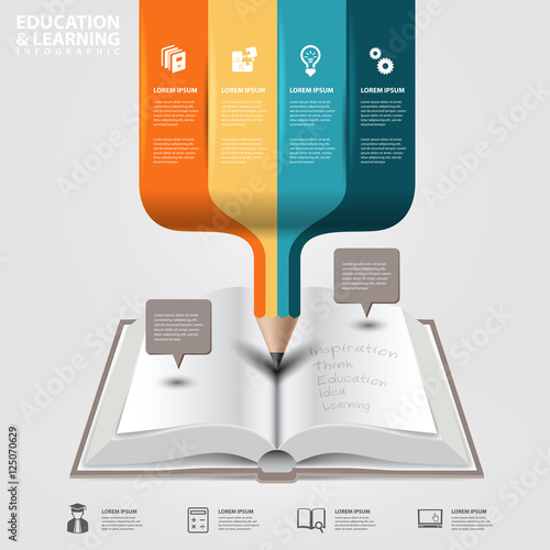 vector infographics education concept open book with colorful pencil