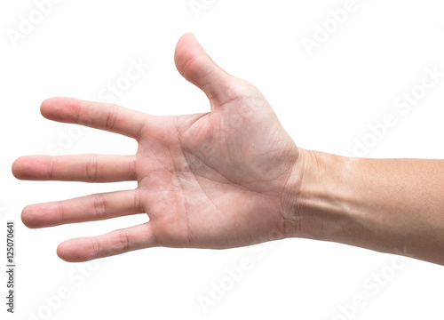 Close up Bare hand of male in isolated white background.