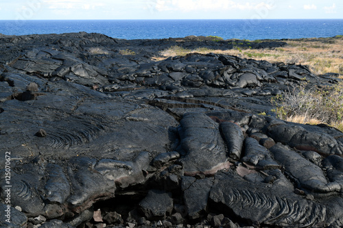 black lava landscape along the Chain of Craters Road in Hawaii Volcanoes National Park