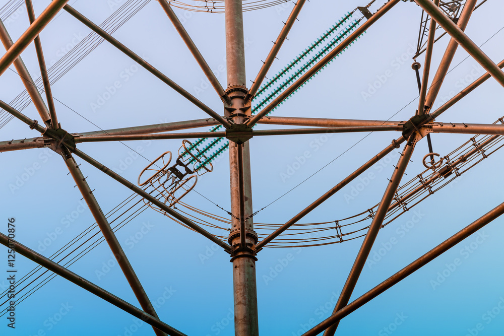 Obraz premium High voltage power tower beautiful scenery at dusk