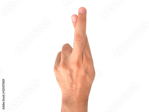 Hand gesture finger crossed isolated on the white background.