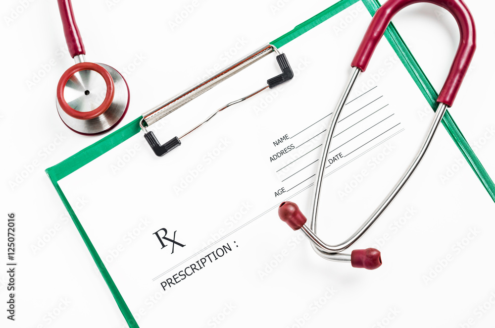 prescription form with stethoscope. prescription form with stethoscope.