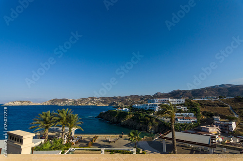 Mediterranean Sea. View from the hillside Mononaftis village of the bay, the area Agia Pelagia, Crete. Greece.