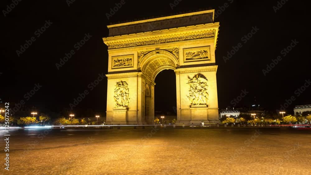 Time Lapse of Traffic / Arc de Triomphe at Night - Paris France
