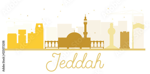 Jeddah City skyline golden silhouette.