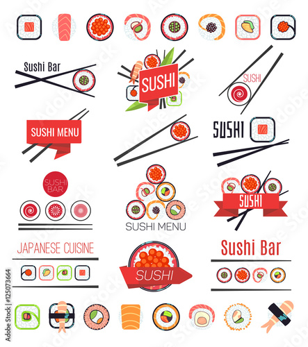 Japanese sushi bar or restaurant menu vector set