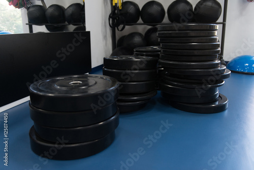Weights On Floor In The Gym