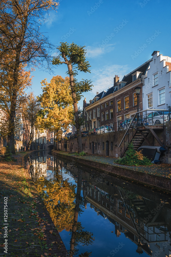 Nieuwegracht with its arched bridges in the old town of Utrecht.