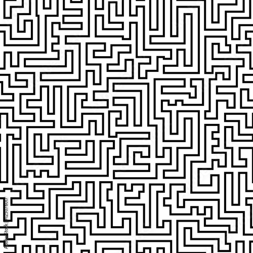 Labyrinth outline seamless pattern. Black and white geometric ornament. Vector illustration
