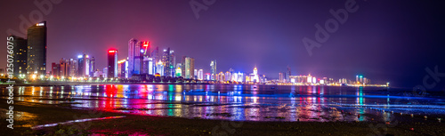 Qingdao skyline at night seen from Beach N3, Shandong, China