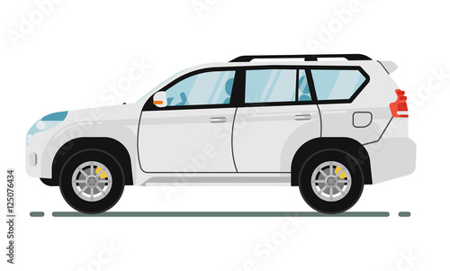 Family universal SUV car isolated on white background vector illustration. Modern automobile. Side view of family citycar. People transportation in flat style. Design element for your projects
