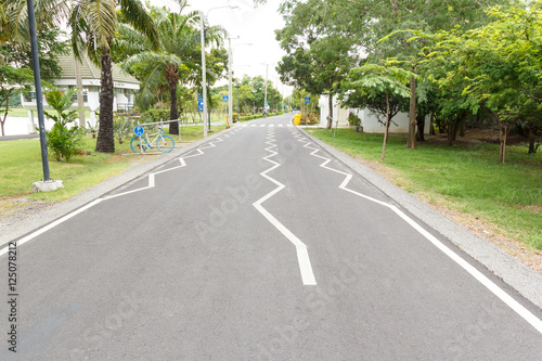 Zigzag markings on the road at public park