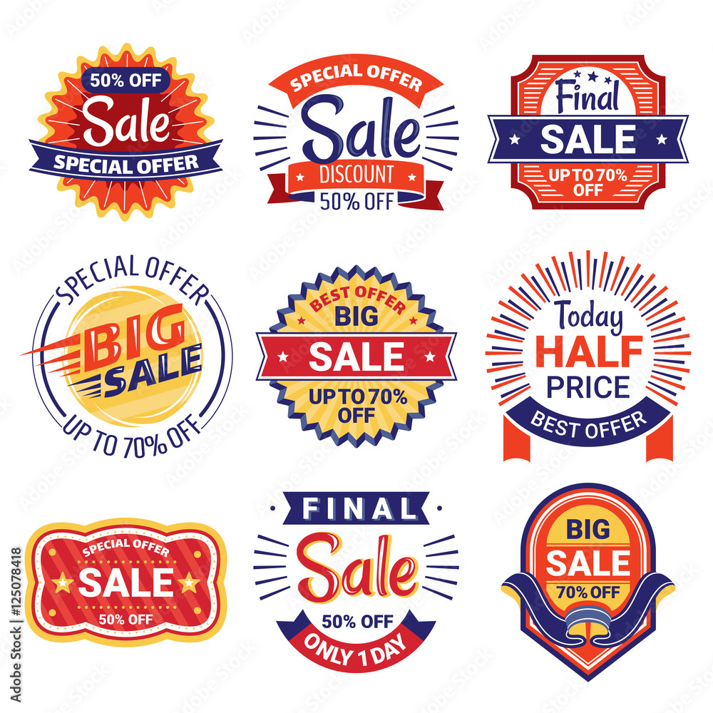 Set of sale tags, badges and labels