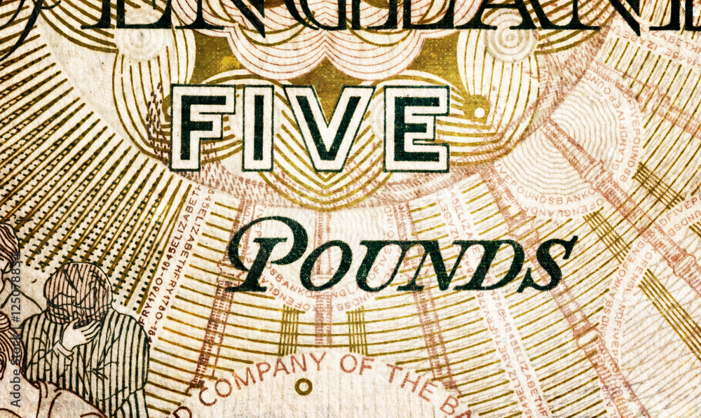 Pound currency background - 5 Pounds - Vintage sepia