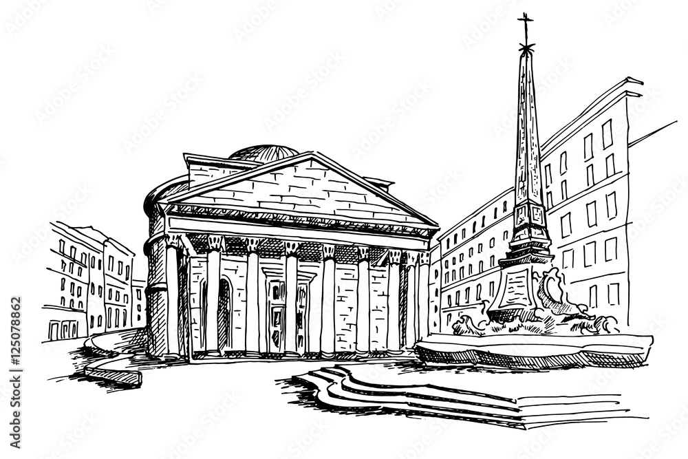 sketch of Pantheon. Rome. Italy.