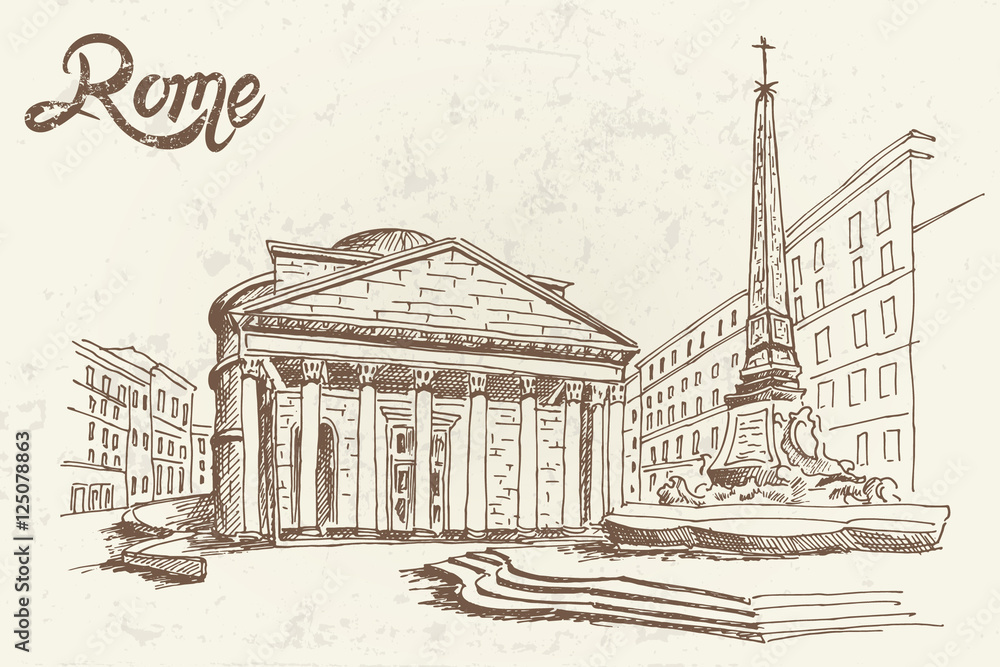 Fototapeta premium sketch of Pantheon. Rome. Italy. Retro style.