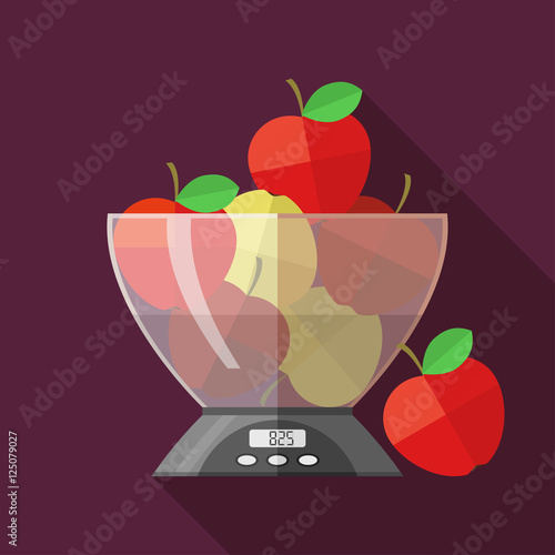 Scales with apples. Vector illustration. Flat