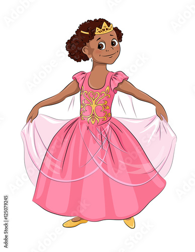 Little girl in carnival costume Princess. Cartoon vector illustration isolated on white background