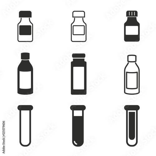 Medicine bottle icon set.