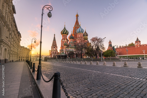 Saint Basil's Cathedral in Red Square at sunrise. Moscow, Russia.