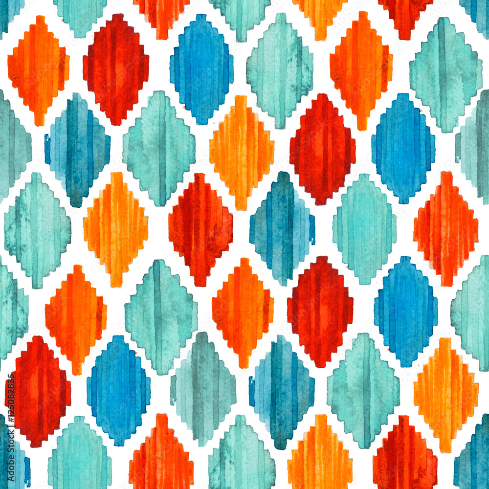 Watercolor ikat seamless pattern. Vibrant ethnic rhombus pattern. Watercolor ikat seamless pattern. Vibrant ethnic rhombus pattern.