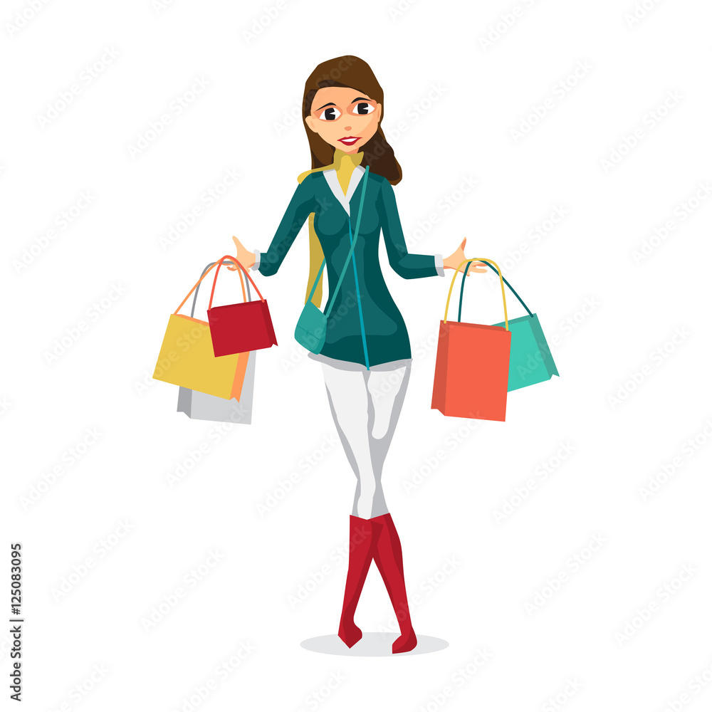 Young woman standing with shopping bags on Black Friday, the day