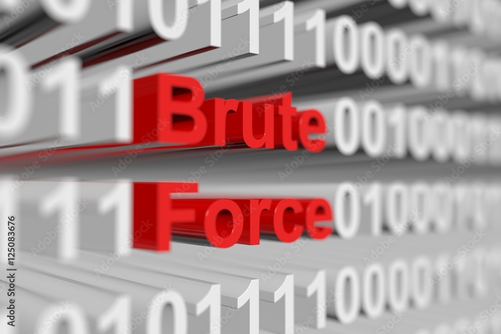 Brute Force in the form of a binary code with blurred background 3D illustration