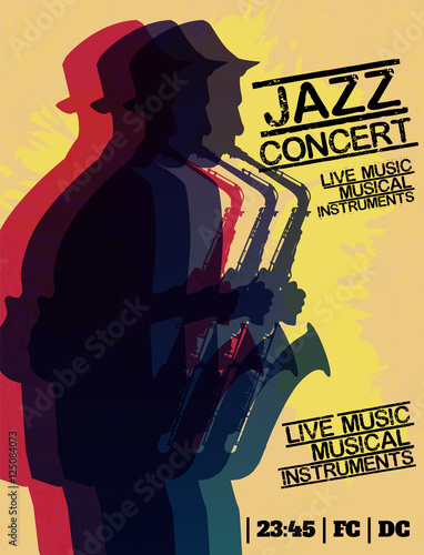 Sticker Jazz blues music concert, poster background template