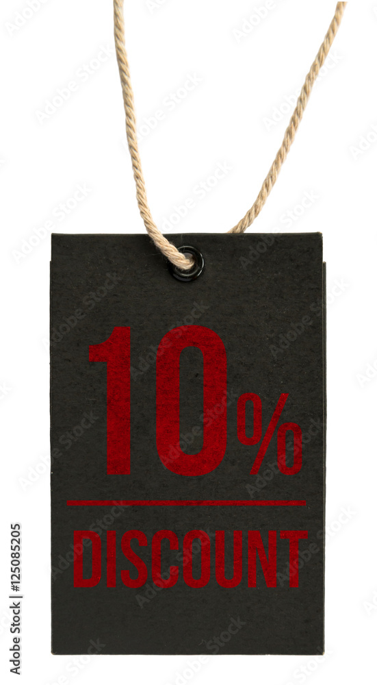 discount 10%. Paper labels (Tag) with different discount rates on white background