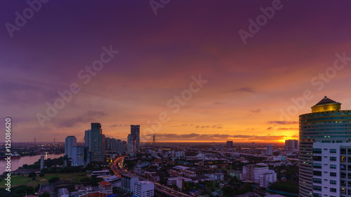 Beautiful sunset in Bangkok viewingThe Bhumbipol Bridge, Rama III road and Chao Phraya River , Thailand