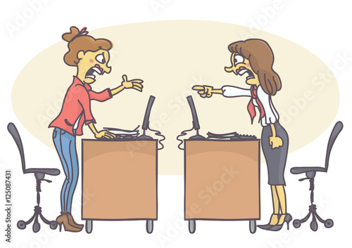 Two woman coworkers arguing in the office