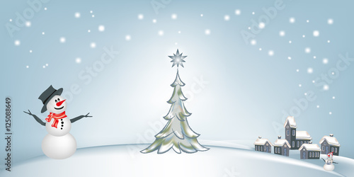 Schneemann mit verschneitem Dorf, Weihnachtstraum