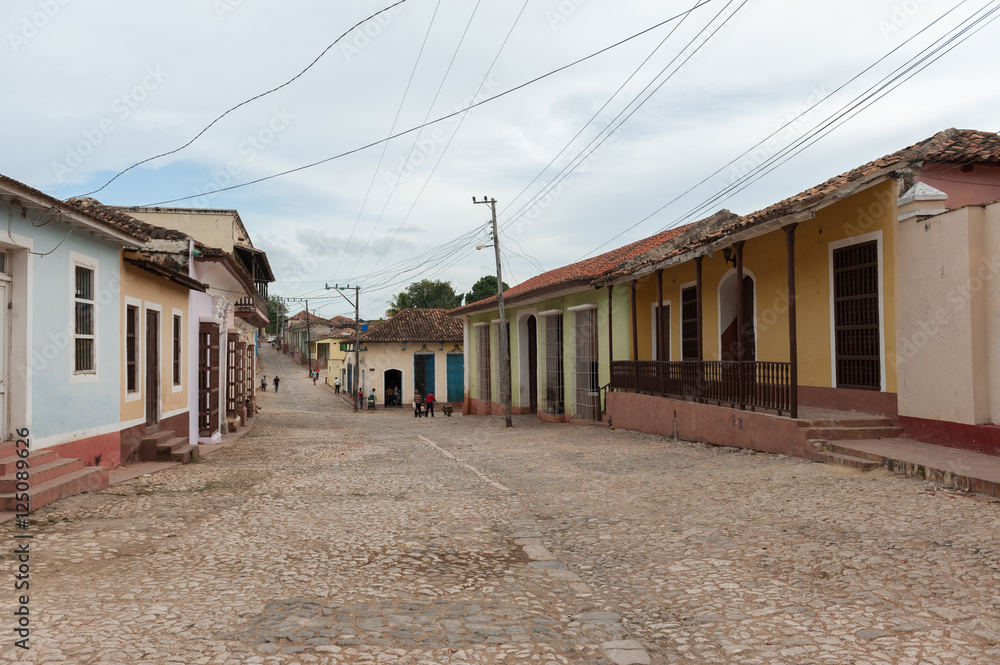 Residential street with houses on Trinidad, Cuba