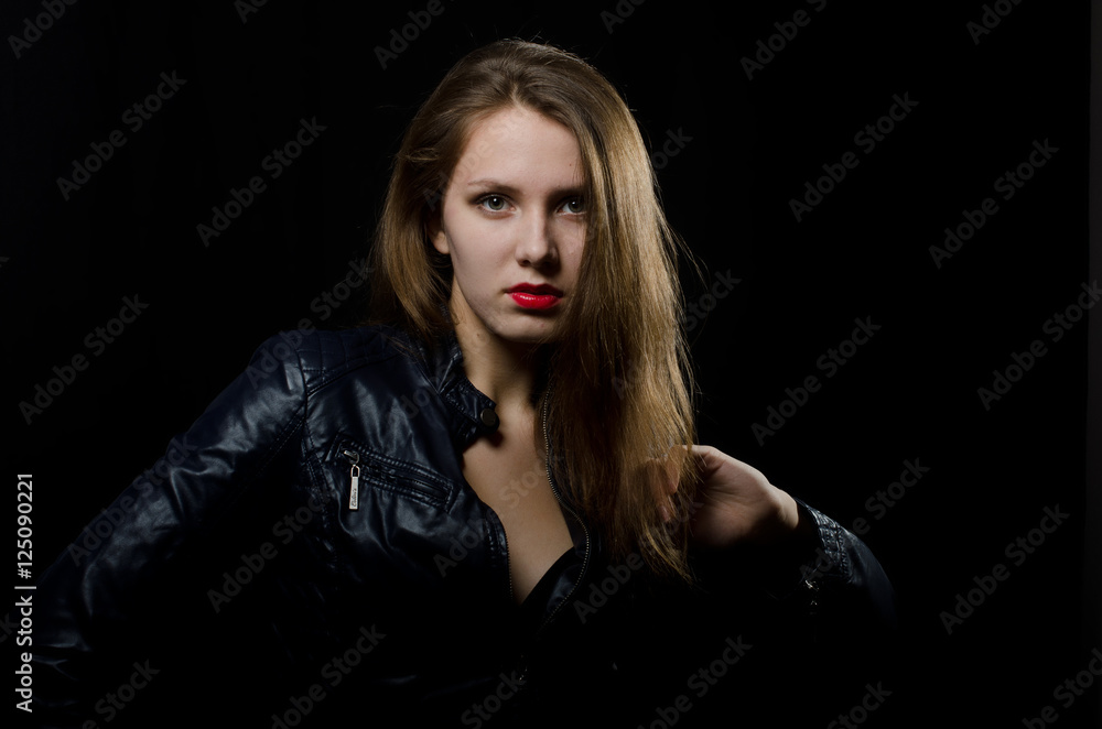 Fototapeta premium beautiful girl in leather jacket
