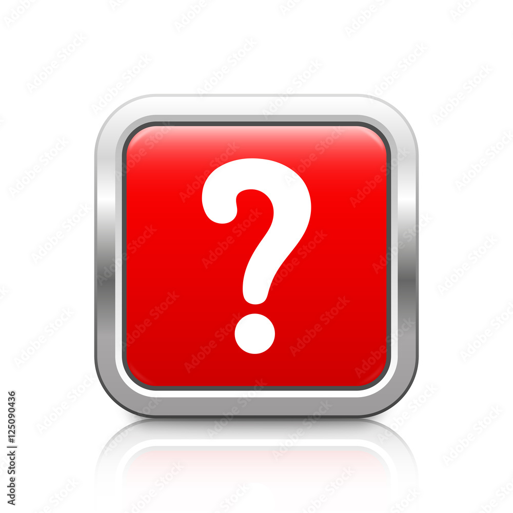 Question mark – Glossy red metal button with reflection Question mark – Glossy red metal button with reflection