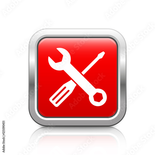 Spanner & Screwdriver – Glossy red metal button with reflection