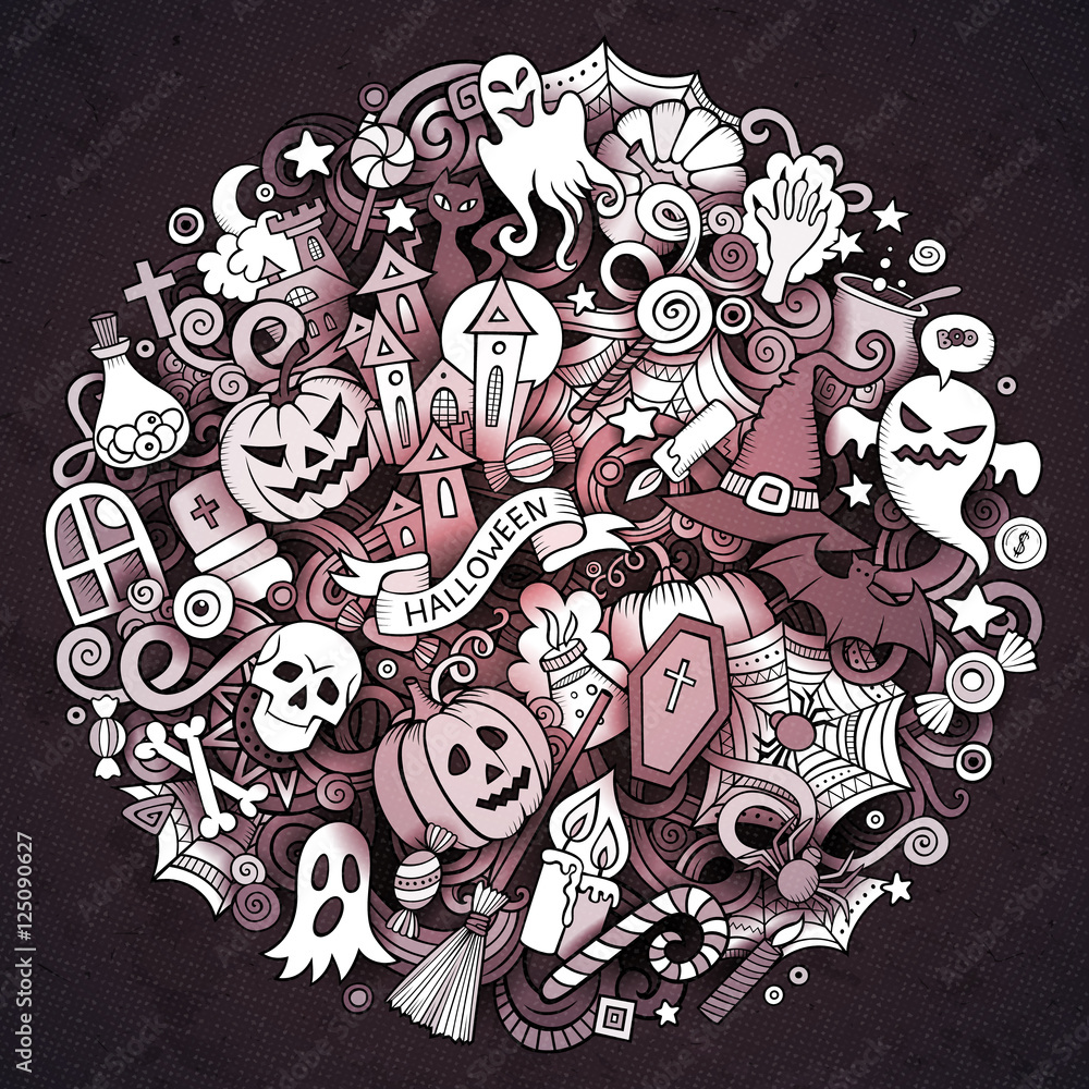 Fototapeta premium Cartoon vector hand drawn Doodle Halloween circle illustration