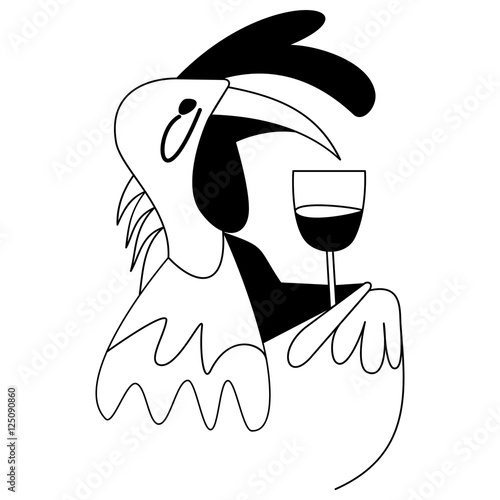 Cock nonchalantly holding a glass of wine as if he wanted a drink