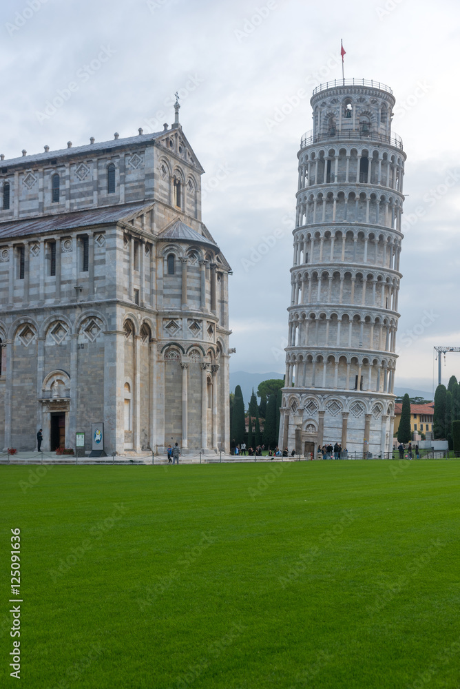 Pisa, Italy - October 22, 2016: Tourists visiting the Leaning To
