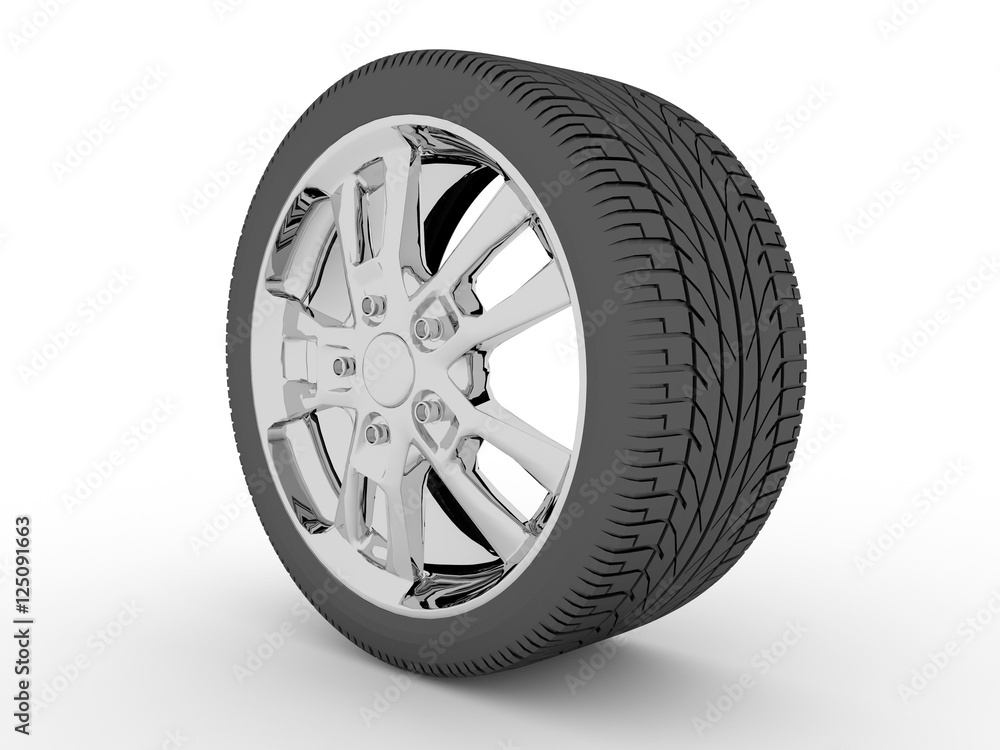 3d rendering car wheel isolated on white background.