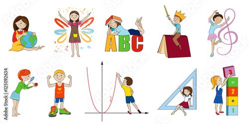 School subjects vector cartoon illustration