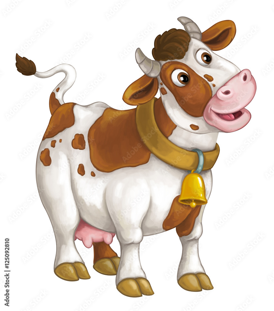 Fototapeta premium Cartoon happy cow is standing and looking - artistic style - isolated - illustration for children